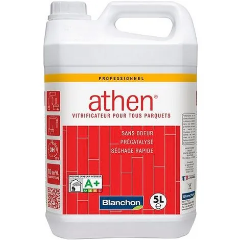 Vitrificateur Tous Parquets BLANCHON Athen Permet Une Remise En Fonction Rapide Des Locaux | Conditionnement: 5 Litres - Finition: Satin 1 Vitrificateur Tous Parquets BLANCHON Athen Permet Une Remise En Fonction Rapide Des Locaux | Conditionnement: 5 Litres - Finition: Satin